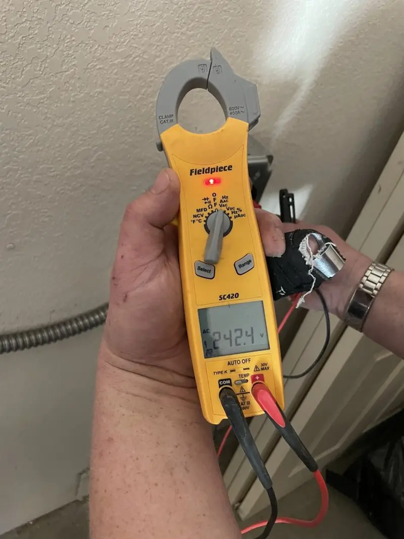 Voltage testing with clamp meter during Hot Tub / Pool Electrical Wiring in Kingfisher